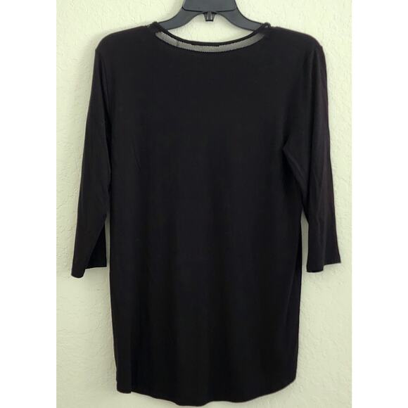 TOP/BLOUSE-TAHARI-Black-Netting Around Scoop Neck-3/4 Sleeve-Lightweight-SM - Picture 2 of 15